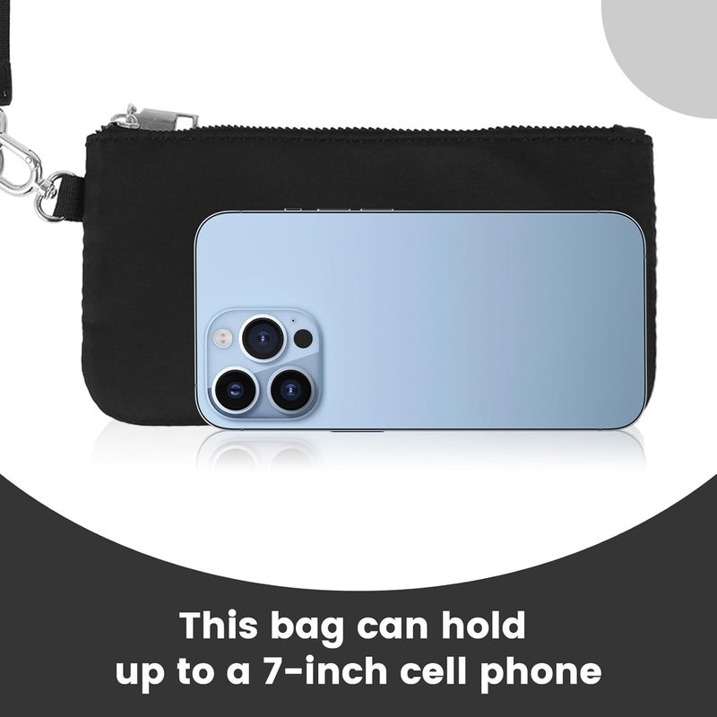 EKOLE Store Mini Zip Around Wristlet Keychain Wallet for Women Detachable Dual Pouch Wristlet Portable Phone Coin Purse Coin Pocket (Black+Silver) - Image 4
